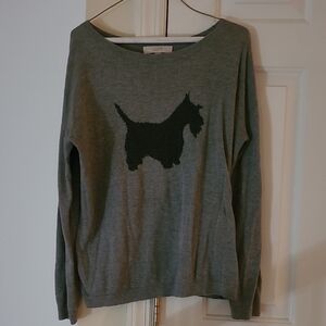 LOFT Gray Sweater with Black Dog Motif